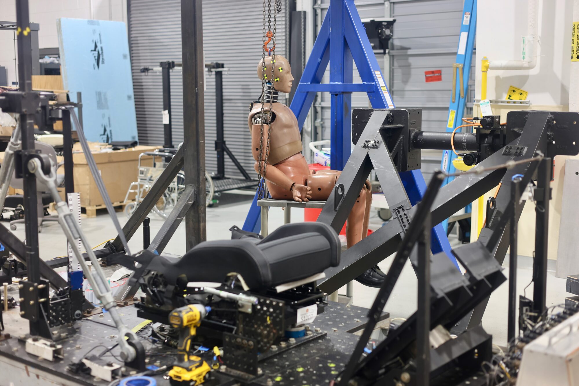 Crash test dummy in harness